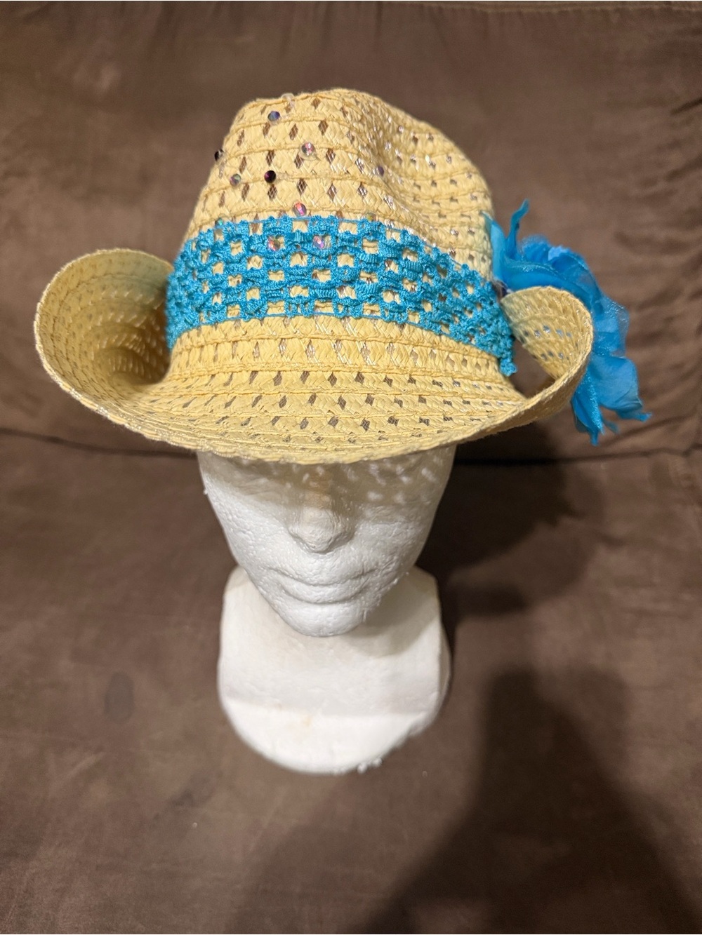 Women’s Straw Cowgirl Hat with Turquoise Band